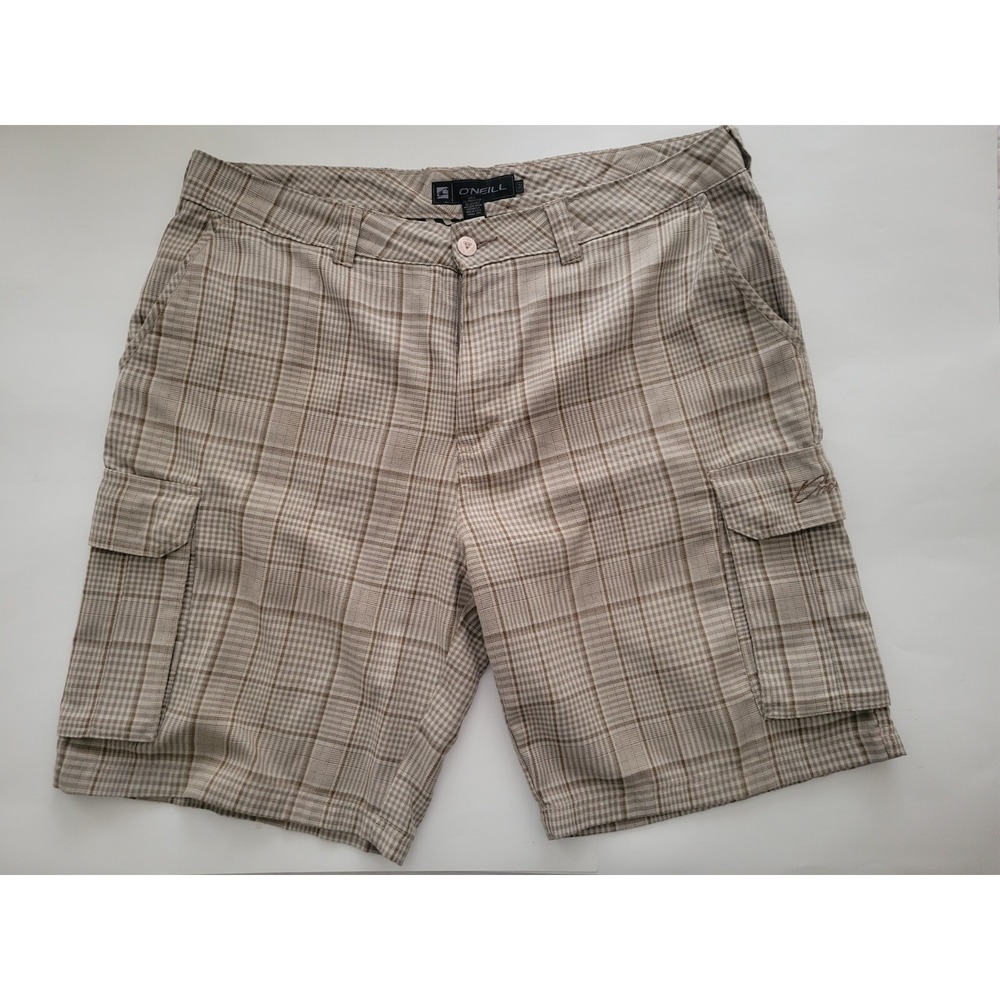 O'Neill Beige‎ Plaid Khaki Shorts Men's Size 38 (Actual Size 41x10) Polyester